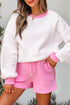 Patchwork Pullover And Lace Up Elastic Waist Shorts Set