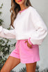 Patchwork Pullover And Lace Up Elastic Waist Shorts Set