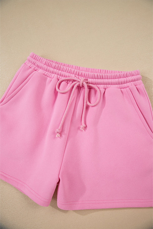 Patchwork Pullover And Lace Up Elastic Waist Shorts Set