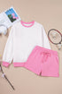 Patchwork Pullover And Lace Up Elastic Waist Shorts Set