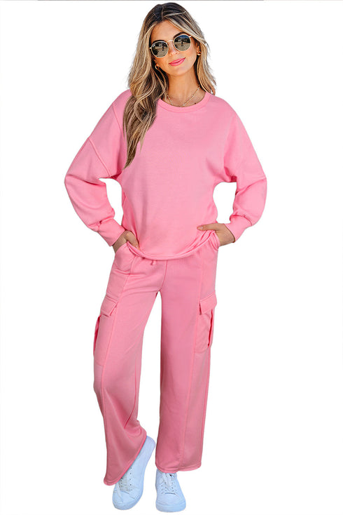 Patchwork Pullover And Wide Leg Cargo Pant Set
