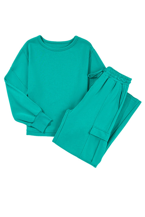 Patchwork Pullover And Wide Leg Cargo Pant Set