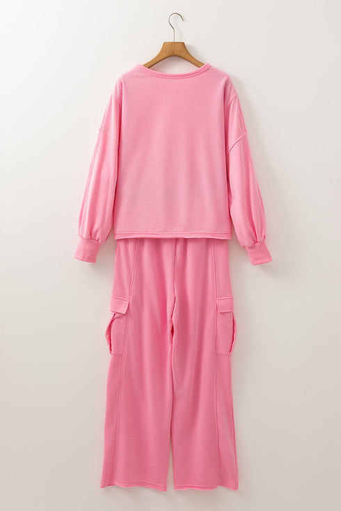 Patchwork Pullover And Wide Leg Cargo Pant Set