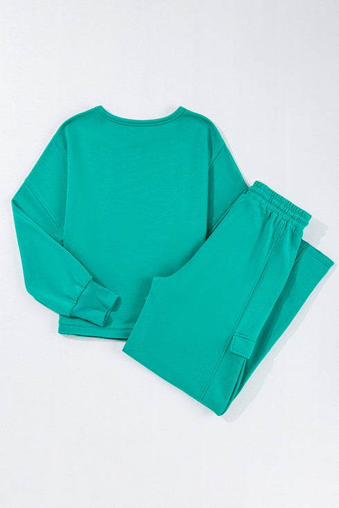 Patchwork Pullover And Wide Leg Cargo Pant Set