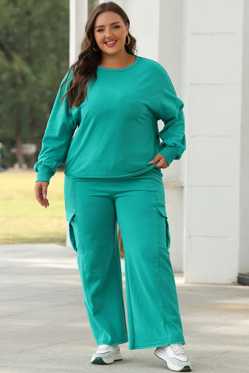 Patchwork Pullover And Wide Leg Cargo Pant Set