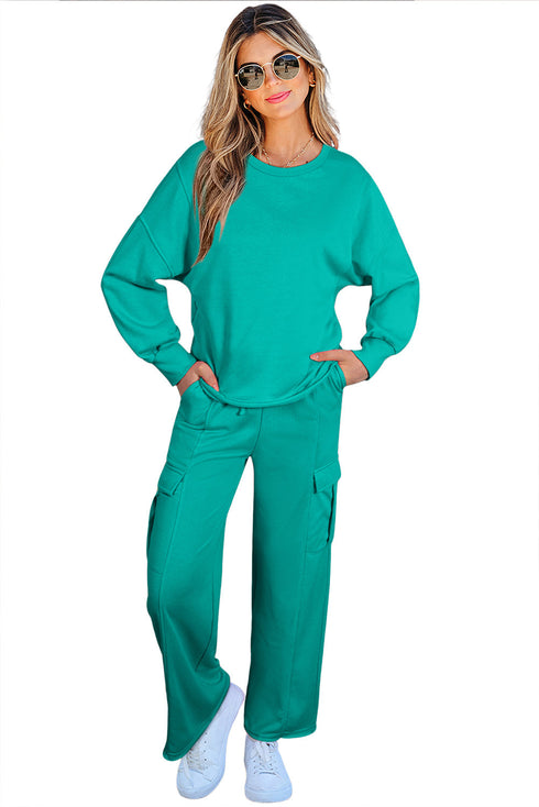 Patchwork Pullover And Wide Leg Cargo Pant Set