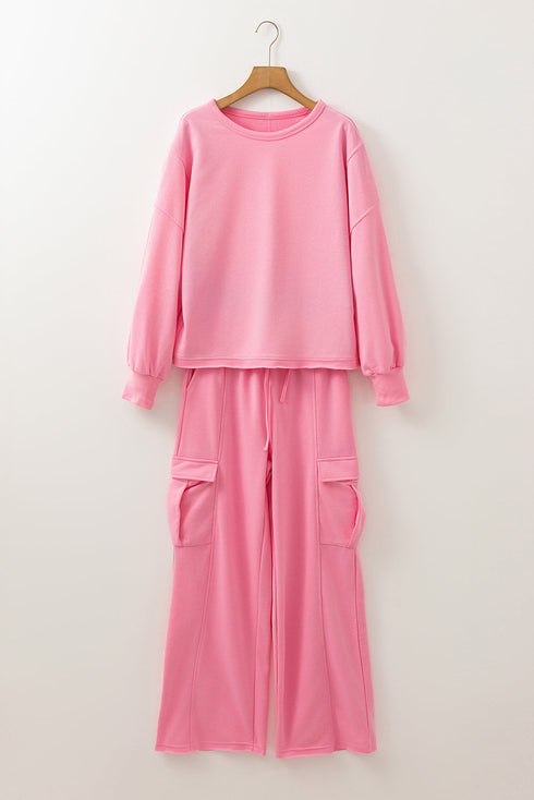 Patchwork Pullover And Wide Leg Cargo Pant Set