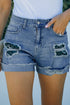 Patchwork Rolled Hem Denim Shorts