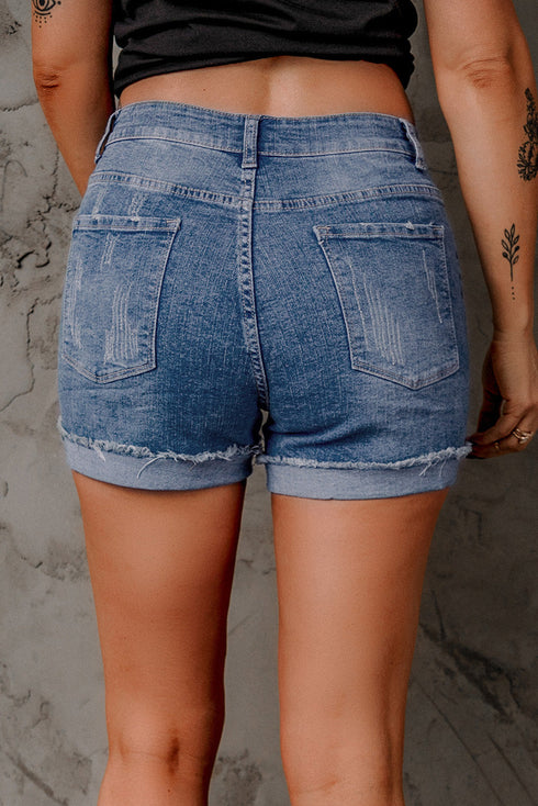 Patchwork Rolled Hem Denim Shorts