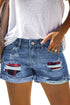 Patchwork Rolled Hem Denim Shorts