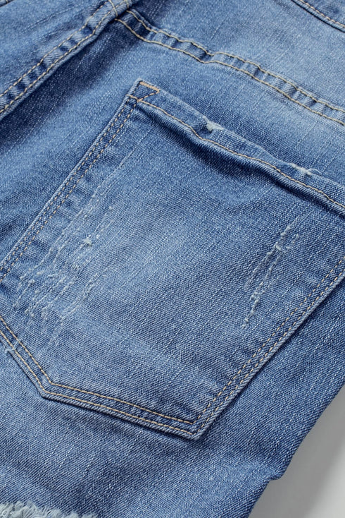 Patchwork Rolled Hem Denim Shorts
