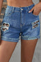 Patchwork Rolled Hem Denim Shorts