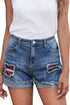 Patchwork Rolled Hem Denim Shorts