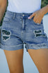 Patchwork Rolled Hem Denim Shorts