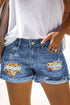 Patchwork Rolled Hem Denim Shorts