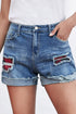 Patchwork Rolled Hem Denim Shorts