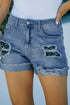 Patchwork Rolled Hem Denim Shorts