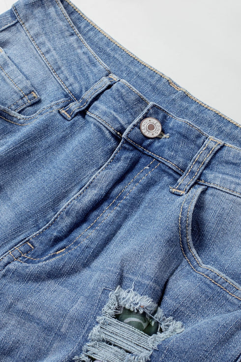 Patchwork Rolled Hem Denim Shorts