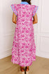 Patchwork Ruffle Sleeve V Neck Midi Floral Dress