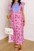 Patchwork Ruffle Sleeve V Neck Midi Floral Dress