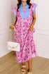 Patchwork Ruffle Sleeve V Neck Midi Floral Dress