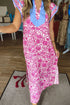Patchwork Ruffle Sleeve V Neck Midi Floral Dress