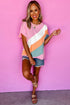 Patchwork Seamed Cotton Blend Short Sleeve Crewneck T Shirt