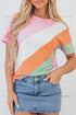 Patchwork Seamed Cotton Blend Short Sleeve Crewneck T Shirt