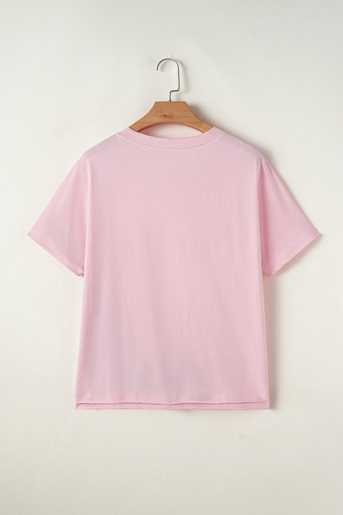 Patchwork Seamed Cotton Blend Short Sleeve Crewneck T Shirt