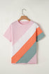Patchwork Seamed Cotton Blend Short Sleeve Crewneck T Shirt