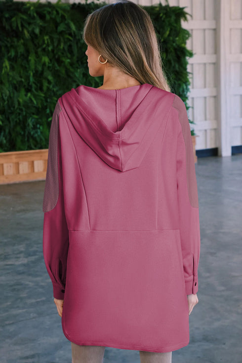 Patchwork Side Pockets Oversized Henley Hoodie