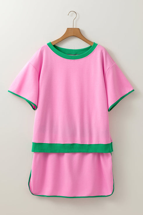 Patchwork Skirt And T Shirt Plus Size Loungewear Set