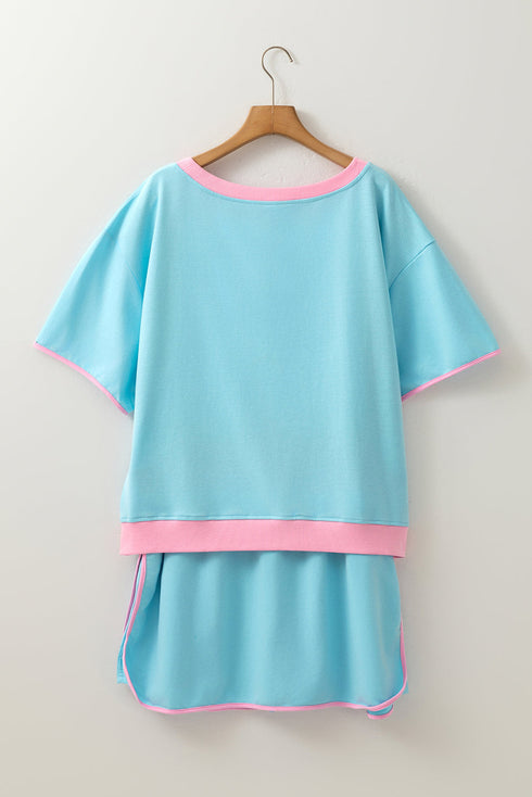 Patchwork Skirt And T Shirt Plus Size Loungewear Set