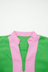 Patchwork Split Neck Puff Sleeve Ruffle Hem Mini Dress