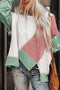 Patchwork Stitching Irregular Hem Long Sleeve Relaxed Top