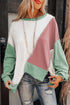 Patchwork Stitching Irregular Hem Long Sleeve Relaxed Top