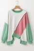 Patchwork Stitching Irregular Hem Long Sleeve Relaxed Top