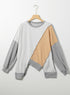 Patchwork Stitching Irregular Hem Long Sleeve Relaxed Top
