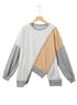 Patchwork Stitching Irregular Hem Long Sleeve Relaxed Top