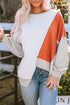 Patchwork Stitching Irregular Hem Long Sleeve Relaxed Top