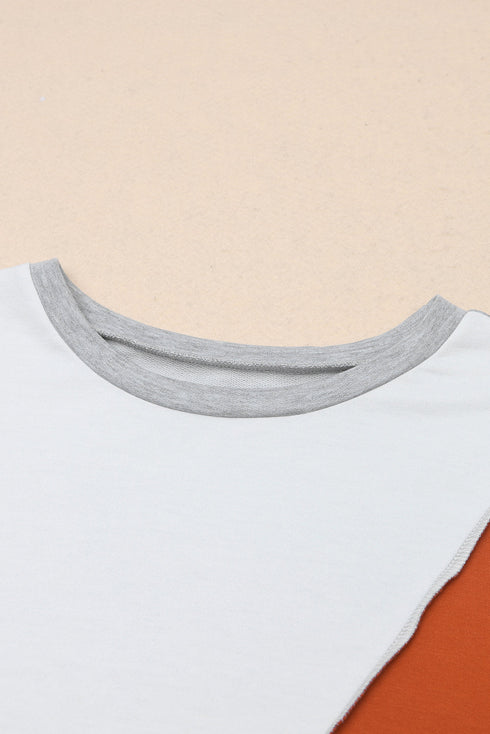 Patchwork Stitching Irregular Hem Long Sleeve Relaxed Top