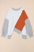 Patchwork Stitching Irregular Hem Long Sleeve Relaxed Top