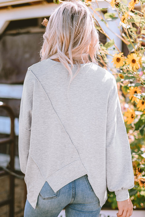 Patchwork Stitching Irregular Hem Long Sleeve Relaxed Top