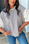 Patchwork Stripe Floral Puff Sleeve Round Neck Cotton Top