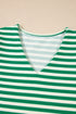 Patchwork Stripe Print Puff Sleeve V Neck Blouse