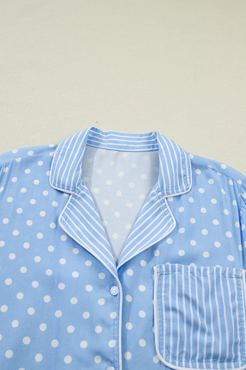 Patchwork Stripe Print Viscose Soft Short Pajama Set