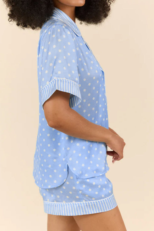 Patchwork Stripe Print Viscose Soft Short Pajama Set