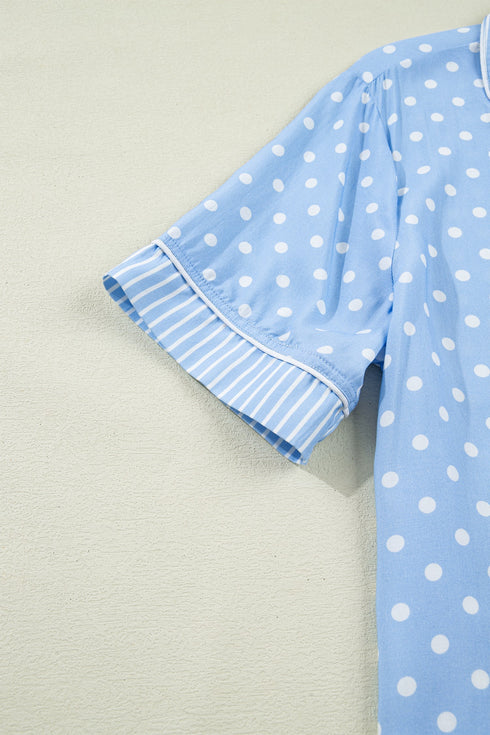 Patchwork Stripe Print Viscose Soft Short Pajama Set