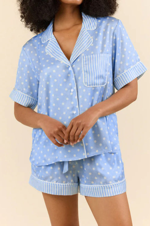 Patchwork Stripe Print Viscose Soft Short Pajama Set