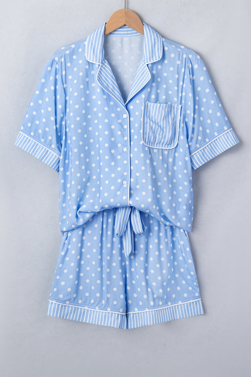 Patchwork Stripe Print Viscose Soft Short Pajama Set